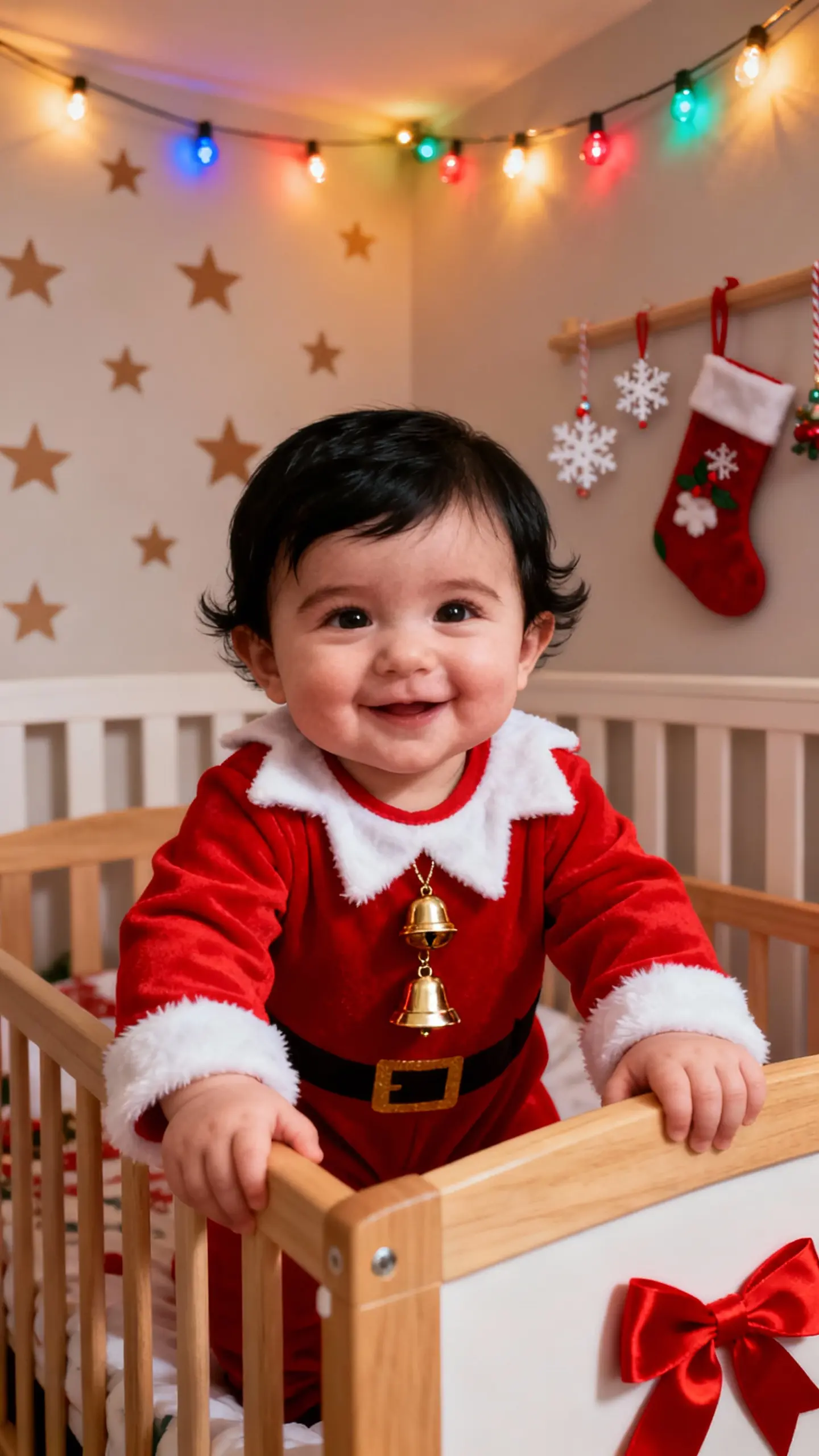 AI Baby Talking template of a baby standing in a crib